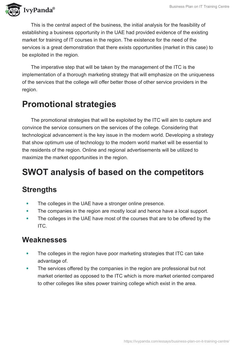 Business Plan on IT Training Centre. Page 5