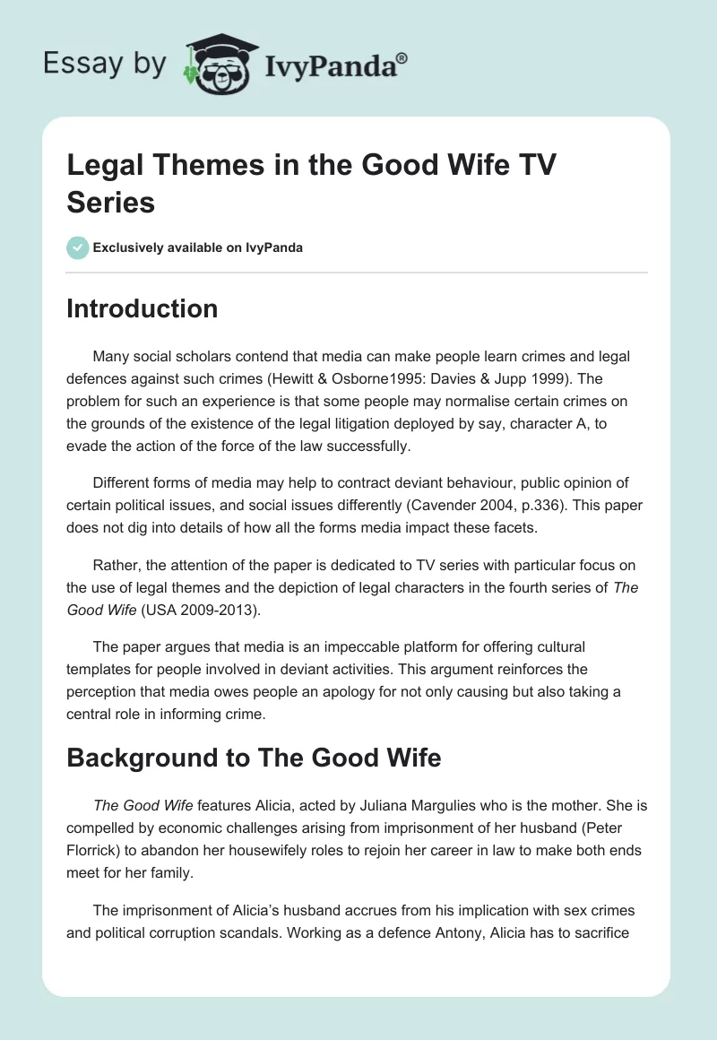 Legal Themes in the Good Wife TV Series. Page 1