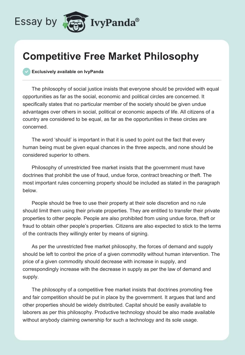 Competitive Free Market Philosophy. Page 1