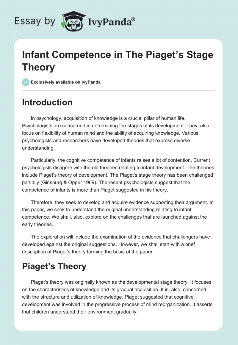 Infant Competence in The Piaget’s Stage Theory. Page 1
