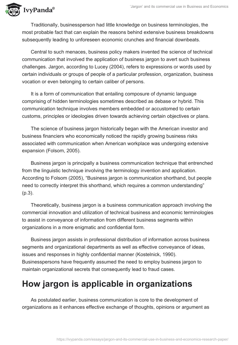 ‘Jargon’ and its commercial use in Business and Economics. Page 2
