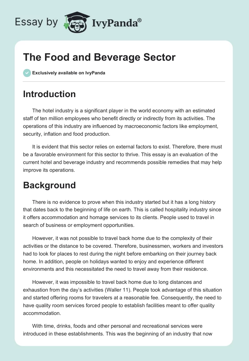 The Food and Beverage Sector. Page 1