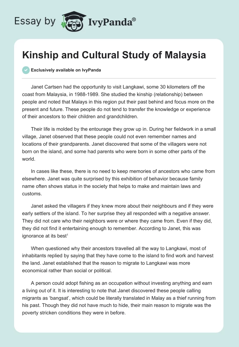 Kinship and Cultural Study of Malaysia. Page 1