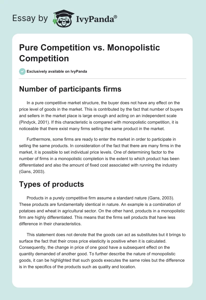 Pure Competition vs. Monopolistic Competition. Page 1
