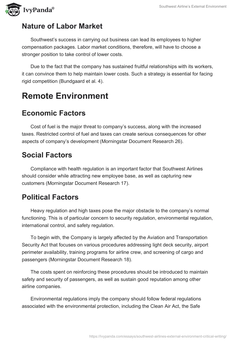 Southwest Airline’s External Environment. Page 2