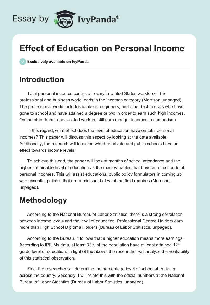 Effect of Education on Personal Income. Page 1