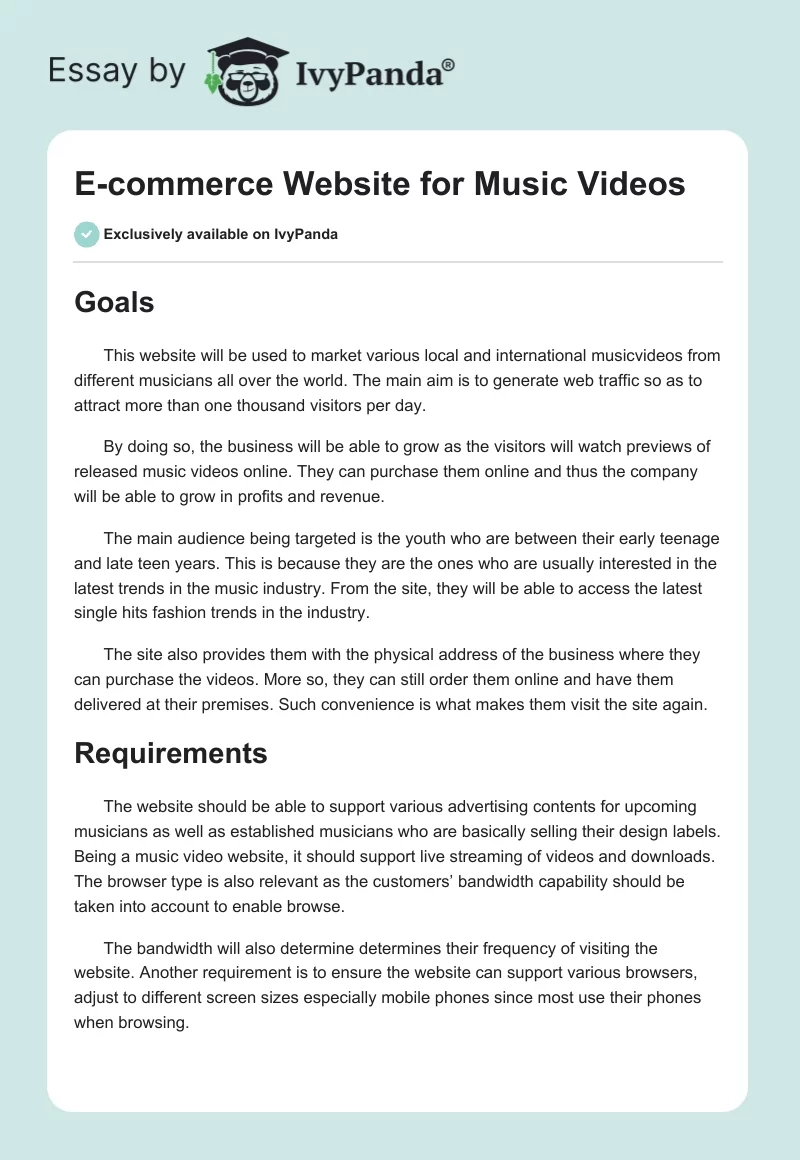 E-Commerce Website for Music Videos. Page 1