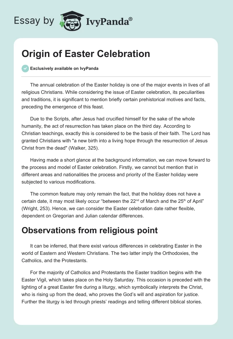 Origin of Easter Celebration. Page 1
