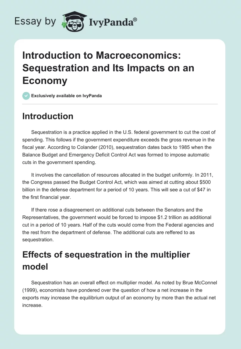 Introduction to Macroeconomics: Sequestration and Its Impacts on an Economy. Page 1
