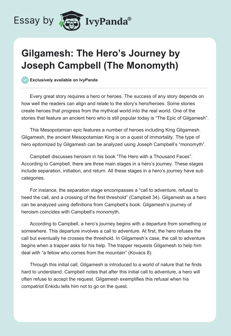 Gilgamesh: The Hero’s Journey by Joseph Campbell (The Monomyth). Page 1