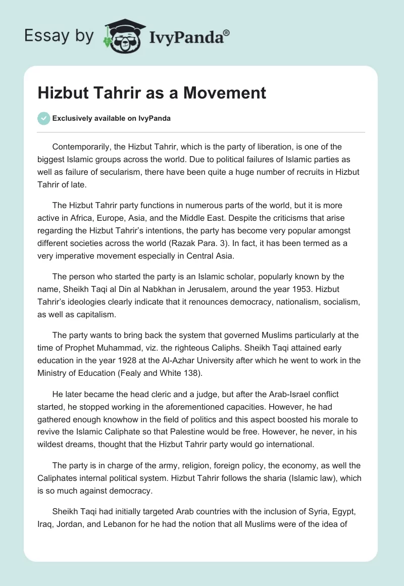 Hizbut Tahrir as a Movement. Page 1