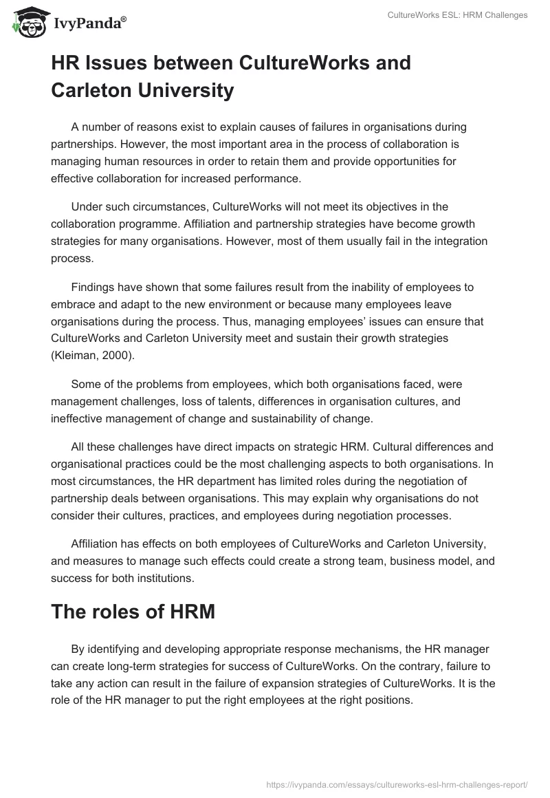 CultureWorks ESL: HRM Challenges. Page 3