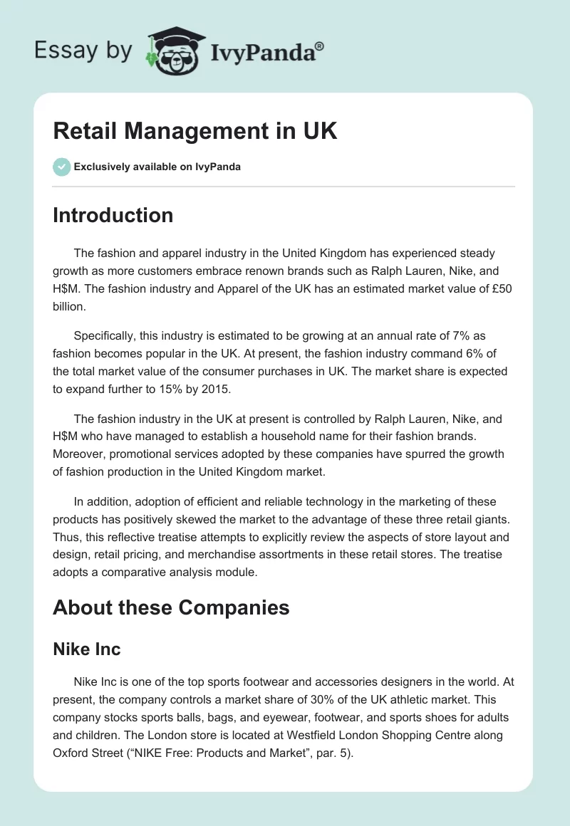 Retail Management in UK. Page 1