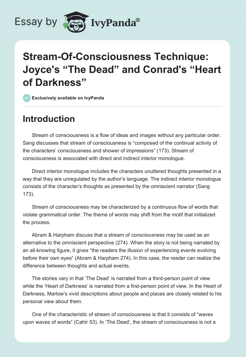 Stream-of-Consciousness Technique: Joyce's “The Dead” and Conrad's “Heart of Darkness”. Page 1