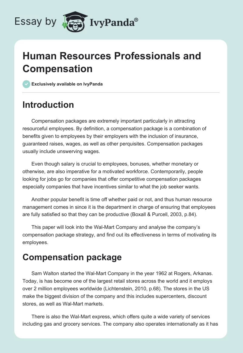 Human Resources Professionals and Compensation. Page 1