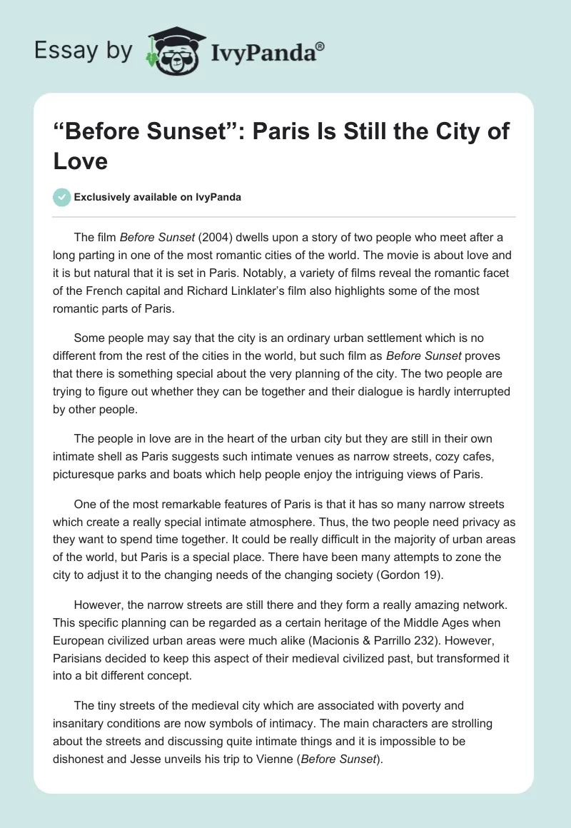 “Before Sunset”: Paris Is Still the City of Love. Page 1