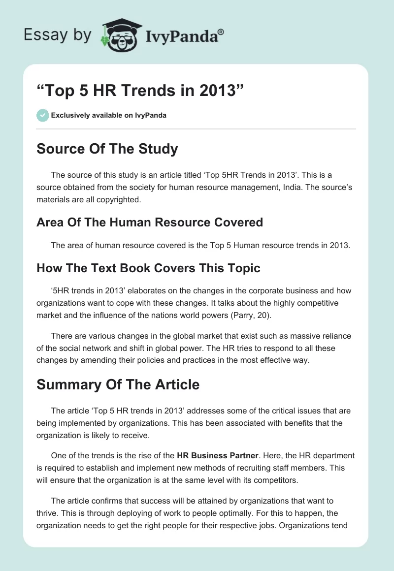 “Top 5 HR Trends in 2013”. Page 1
