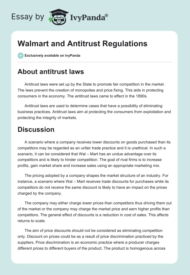 Walmart and Antitrust Regulations. Page 1