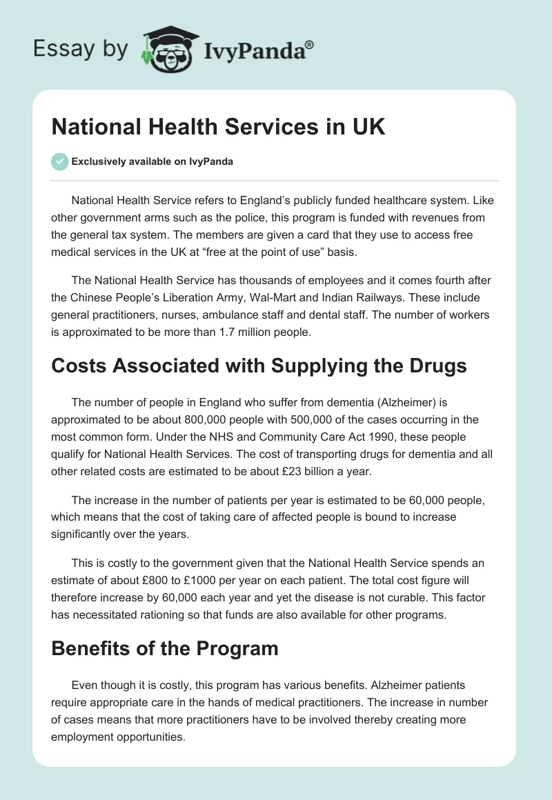 National Health Services in UK. Page 1