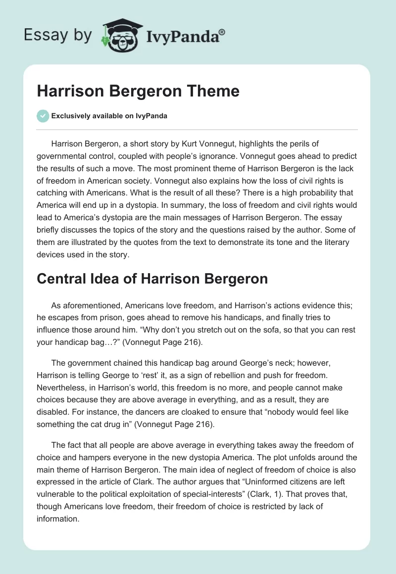 Harrison Bergeron Theme. Page 1