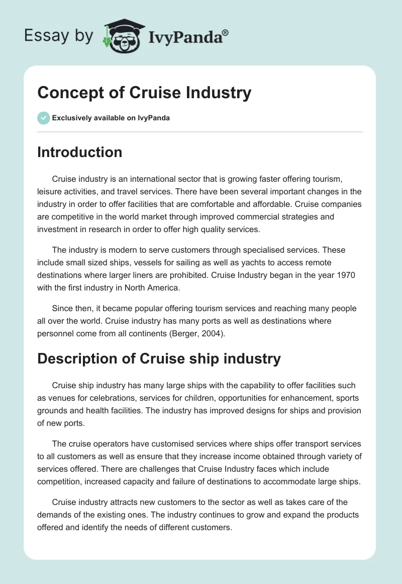 Concept of Cruise Industry. Page 1