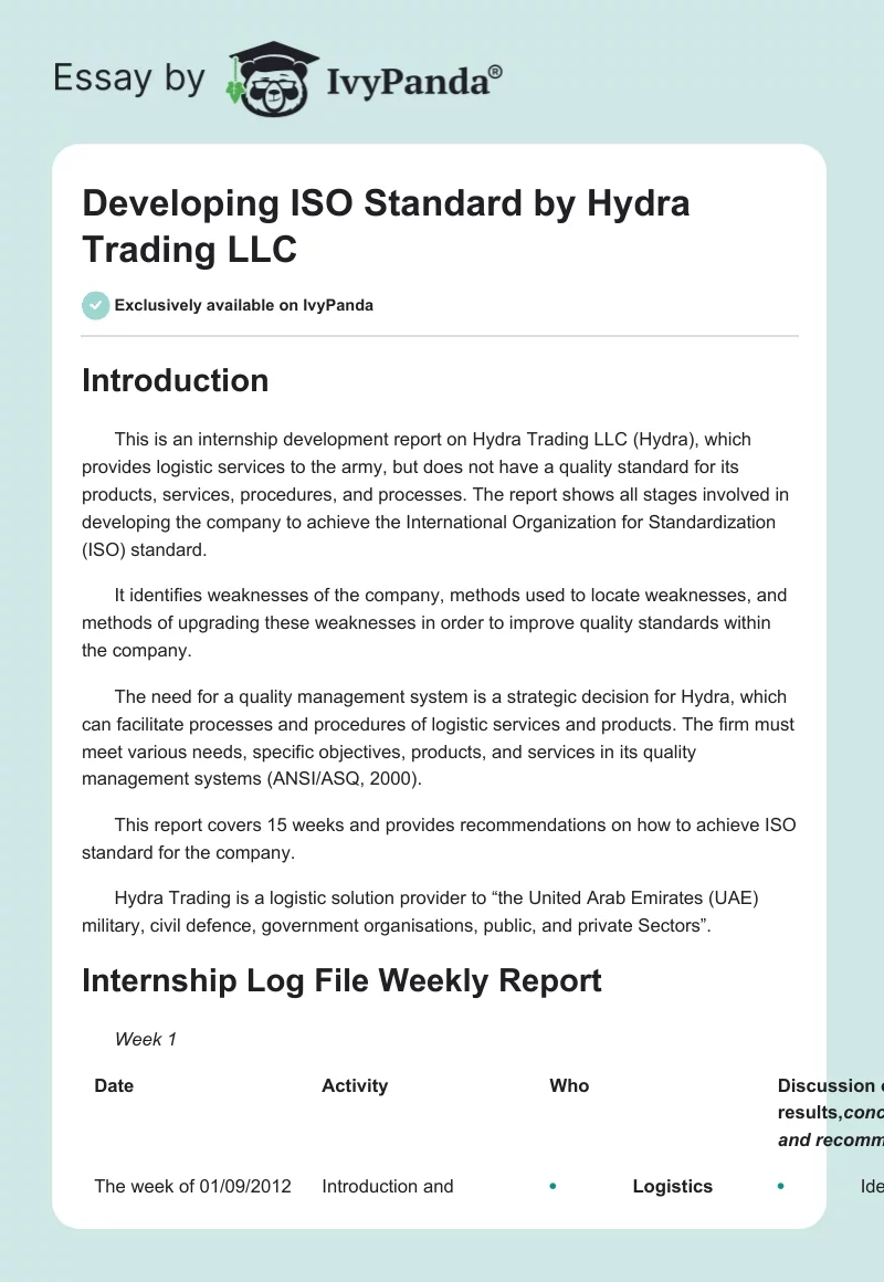 Developing ISO Standard by Hydra Trading LLC. Page 1