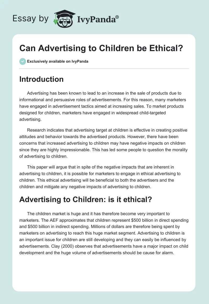 Can Advertising to Children be Ethical?. Page 1