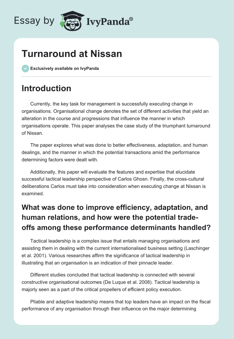 Turnaround at Nissan. Page 1