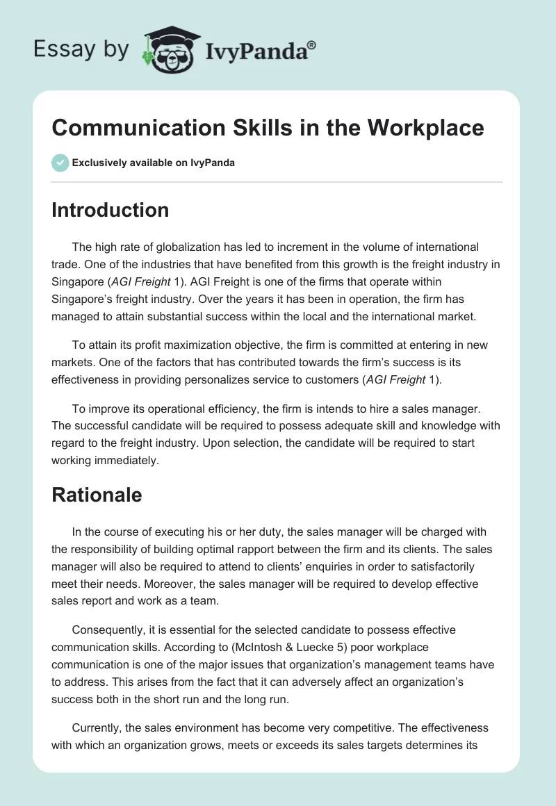 Communication Skills in the Workplace. Page 1