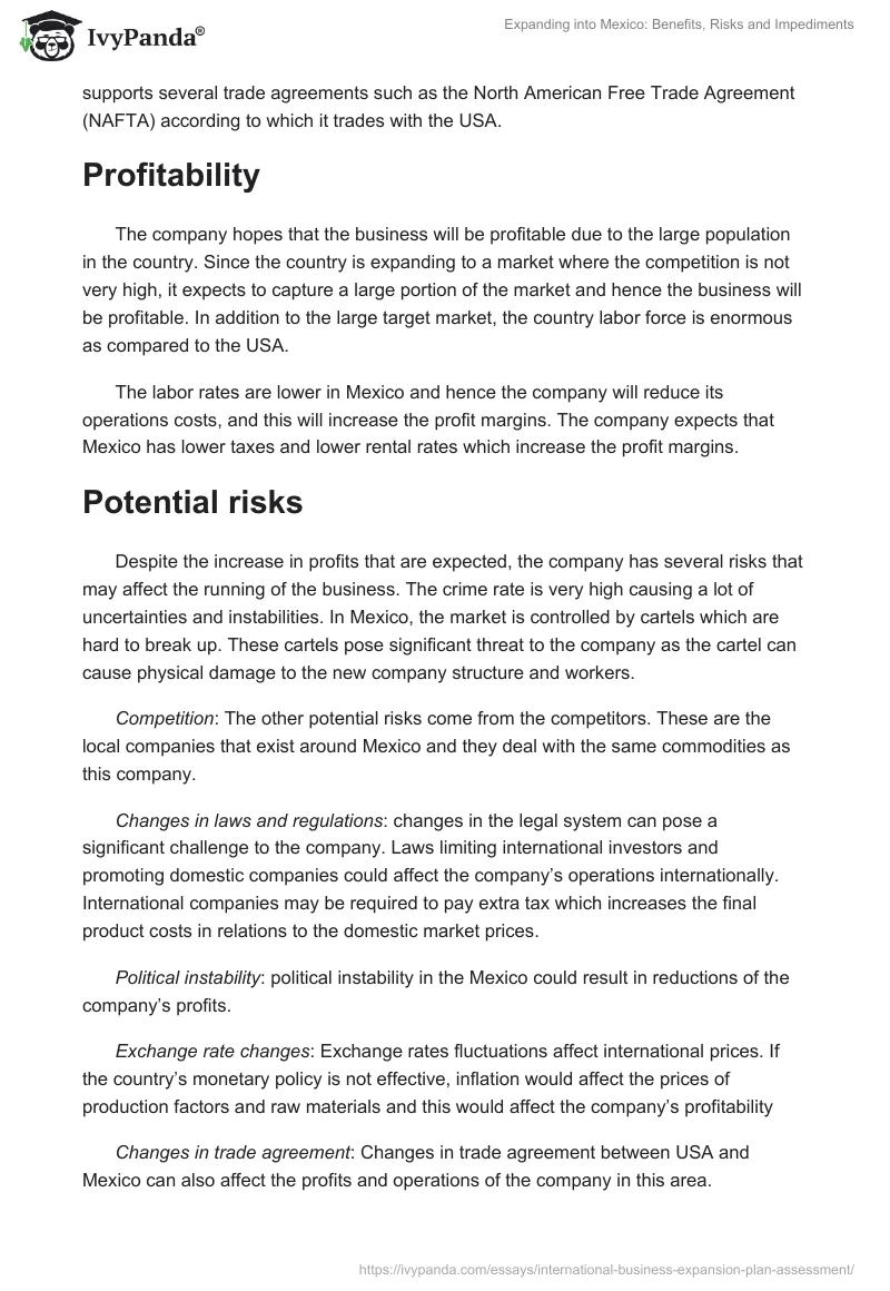 Expanding into Mexico: Benefits, Risks and Impediments. Page 2