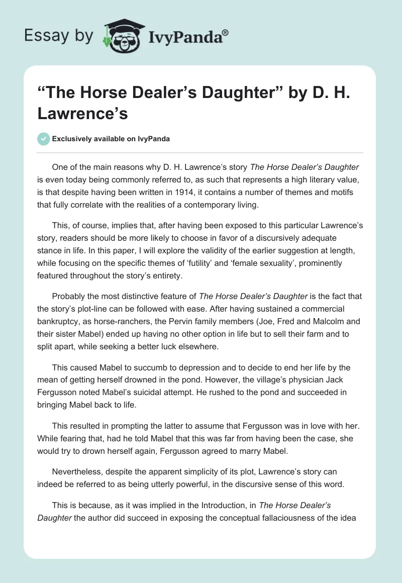 “The Horse Dealer’s Daughter” by D. H. Lawrence’s. Page 1
