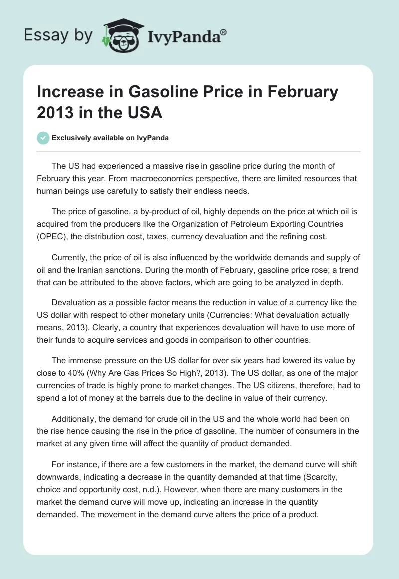 Increase in Gasoline Price in February 2013 in the USA. Page 1