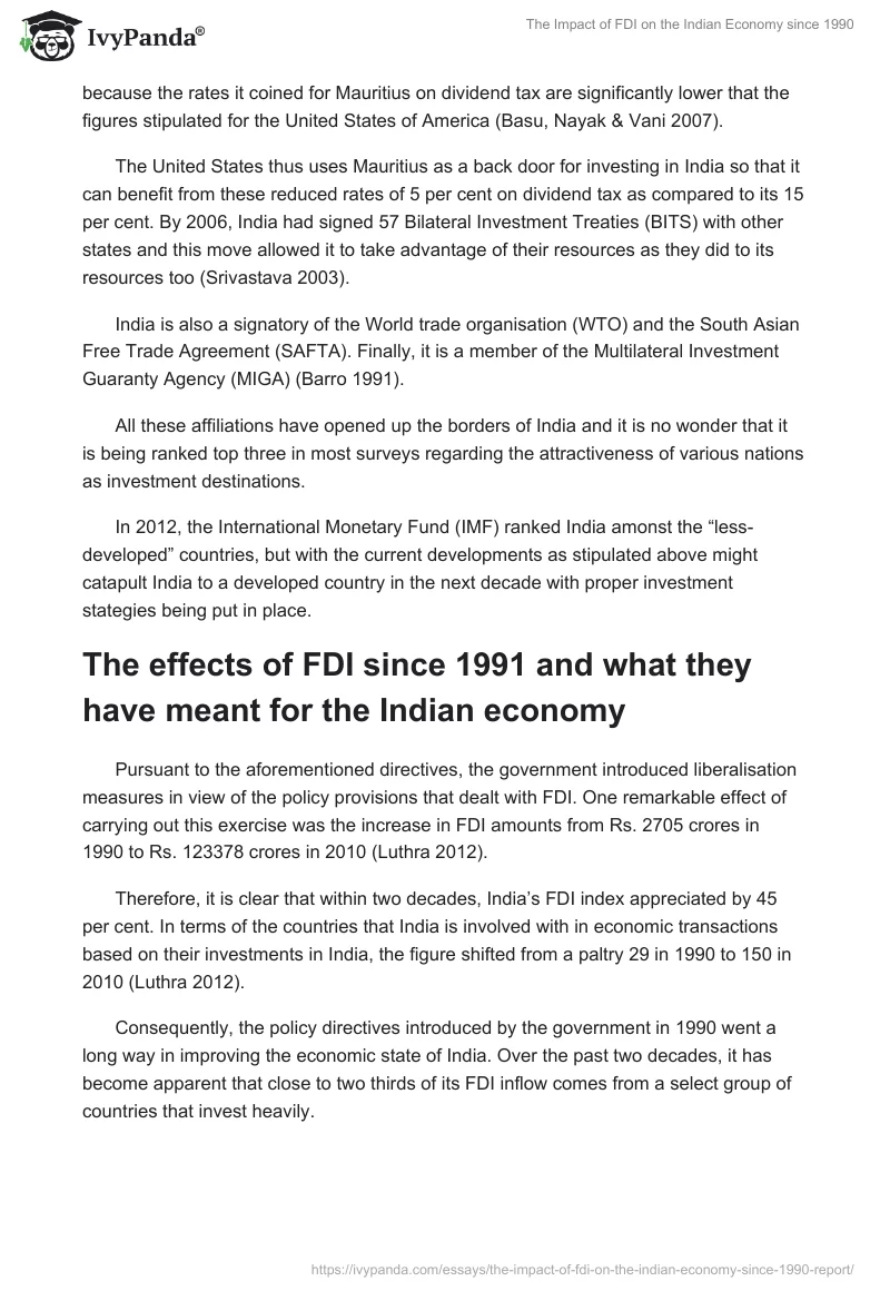 The Impact of FDI on the Indian Economy since 1990. Page 4