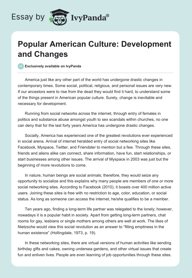 Popular American Culture: Development and Changes. Page 1