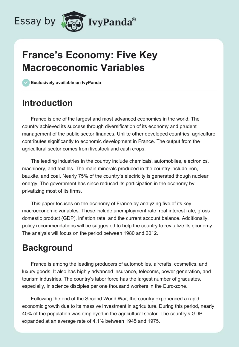 France’s Economy: Five Key Macroeconomic Variables. Page 1