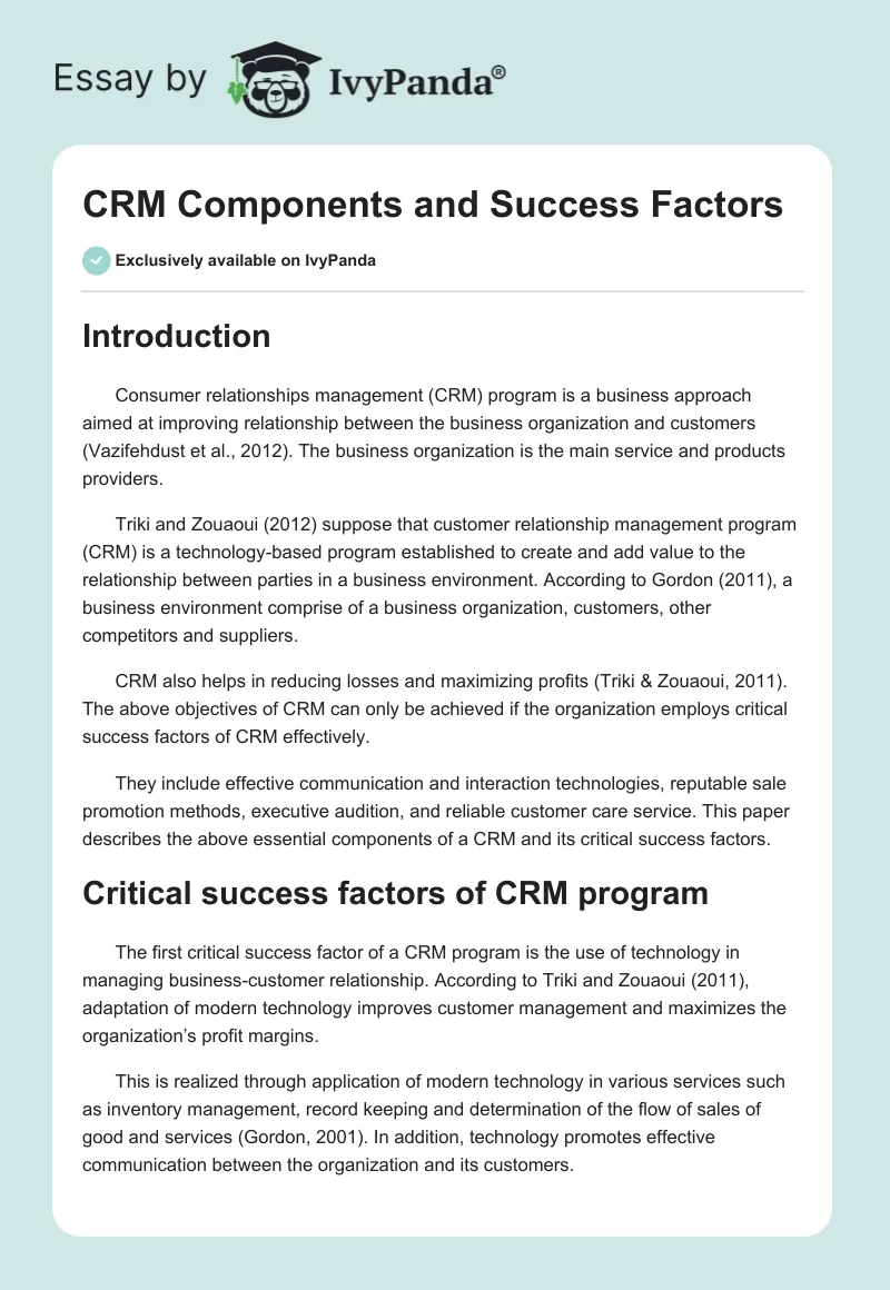 CRM Components and Success Factors. Page 1