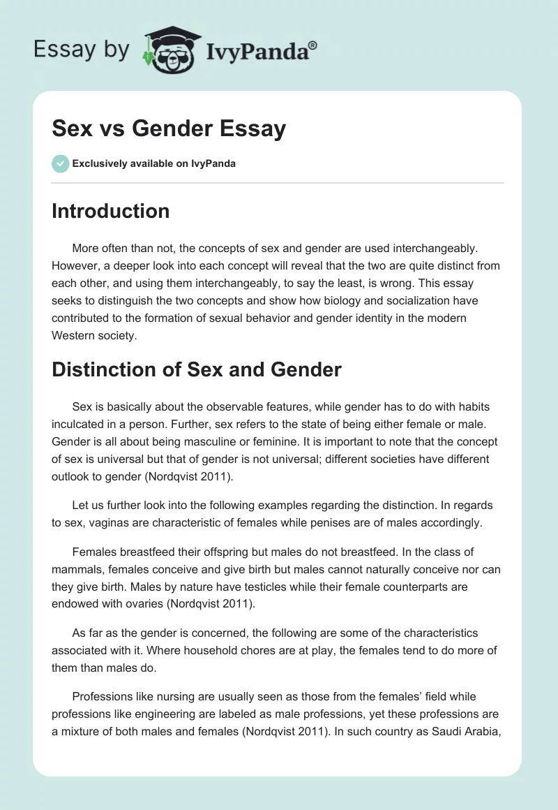 Sex vs Gender Essay. Page 1