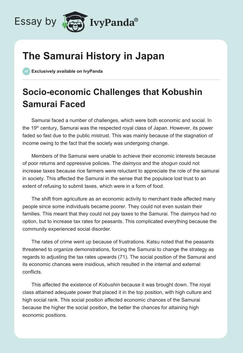 The Samurai History in Japan. Page 1