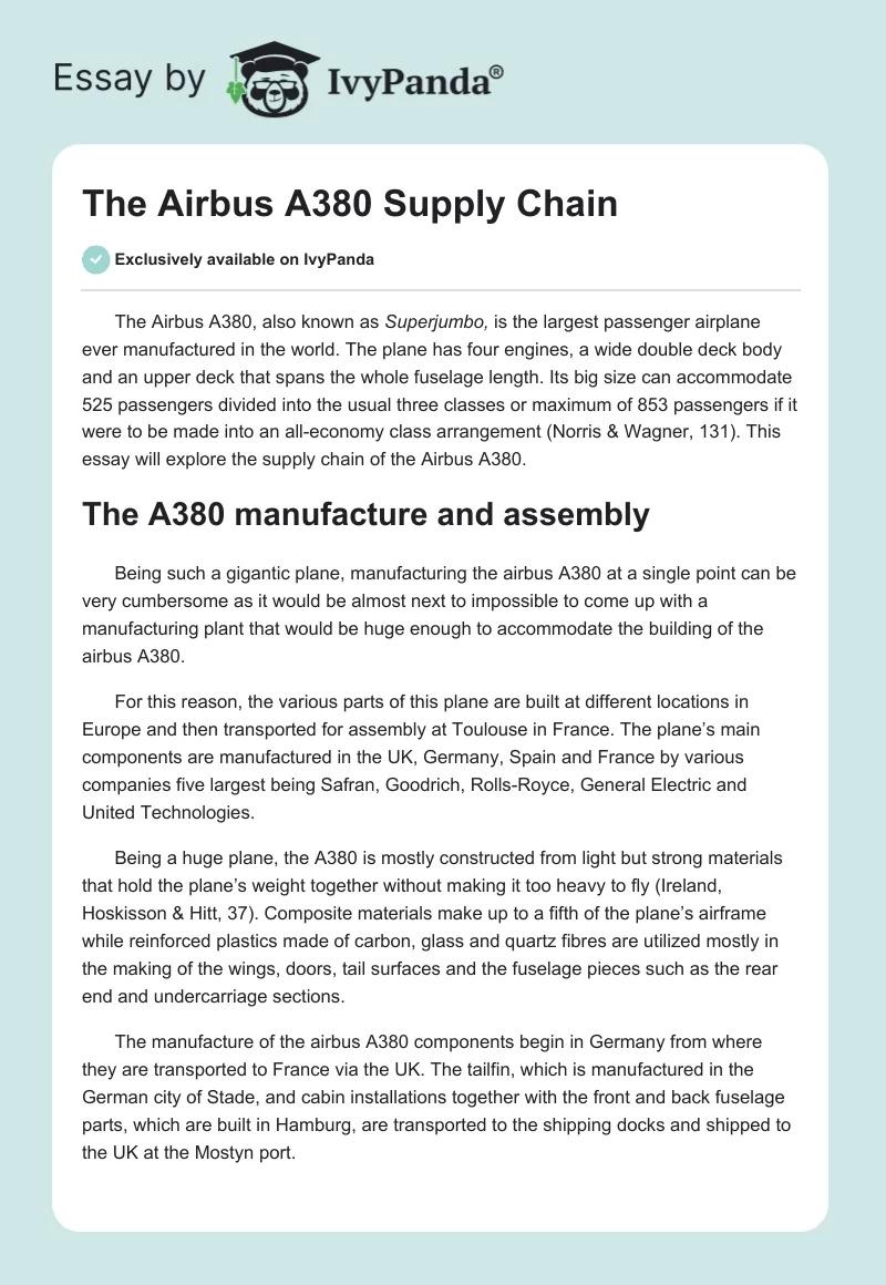The Airbus A380 Supply Chain. Page 1