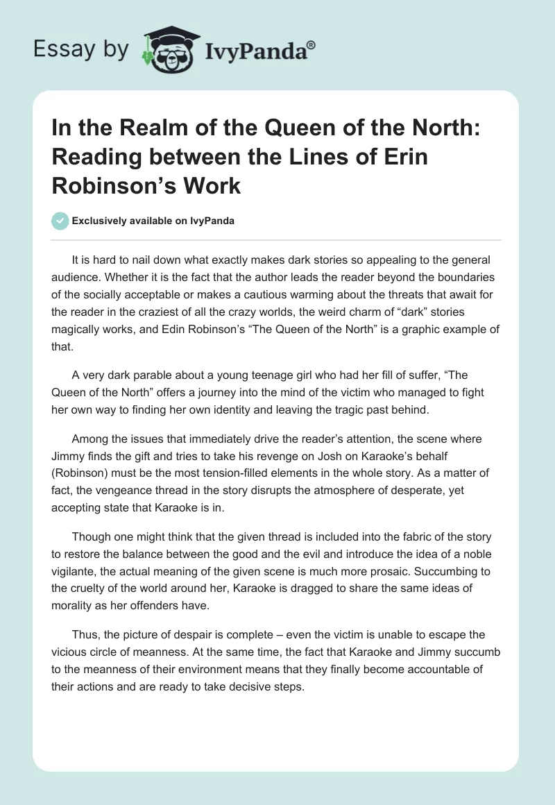 In the Realm of the Queen of the North: Reading between the Lines of Erin Robinson’s Work. Page 1