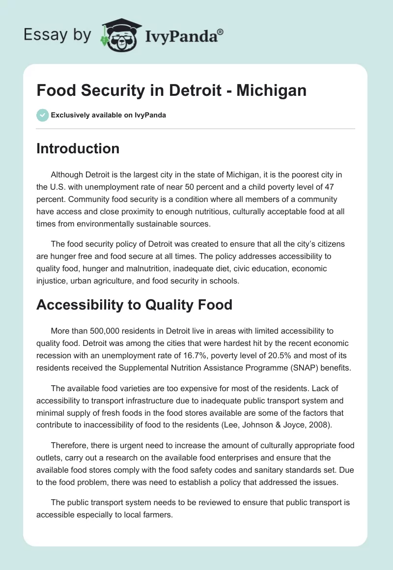 Food Security in Detroit - Michigan. Page 1