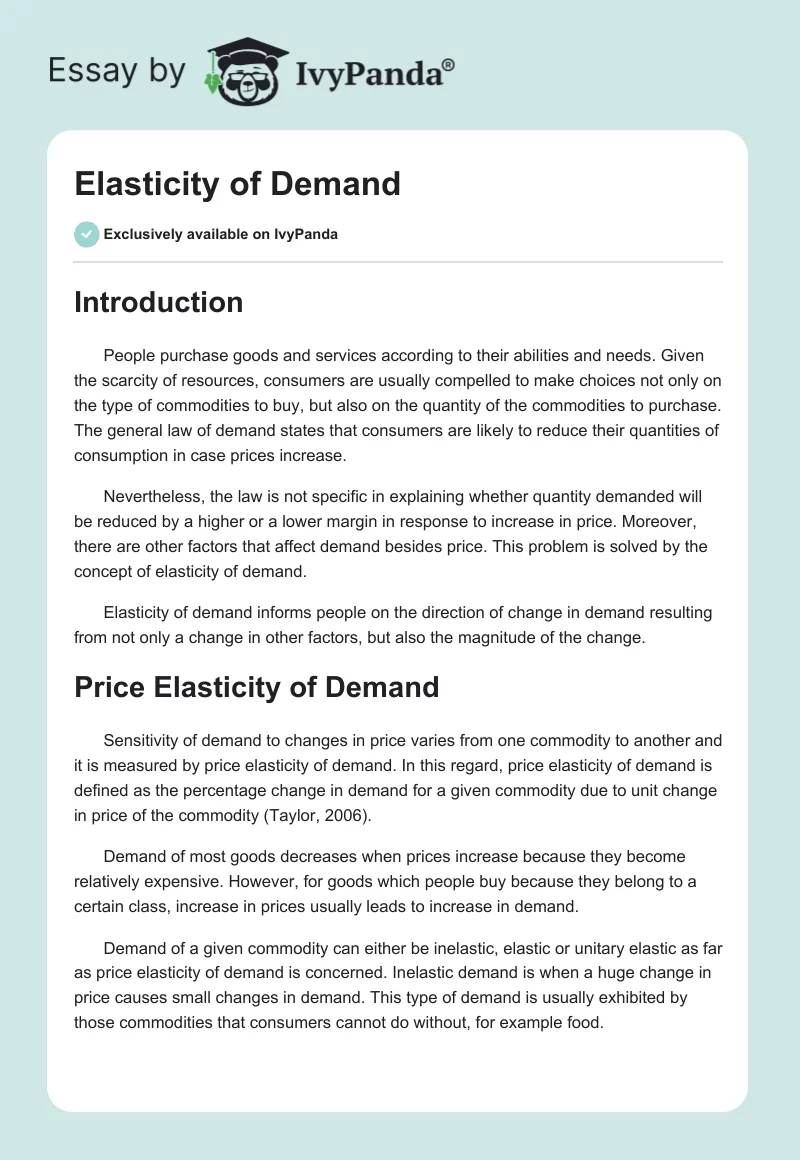 Elasticity of Demand. Page 1