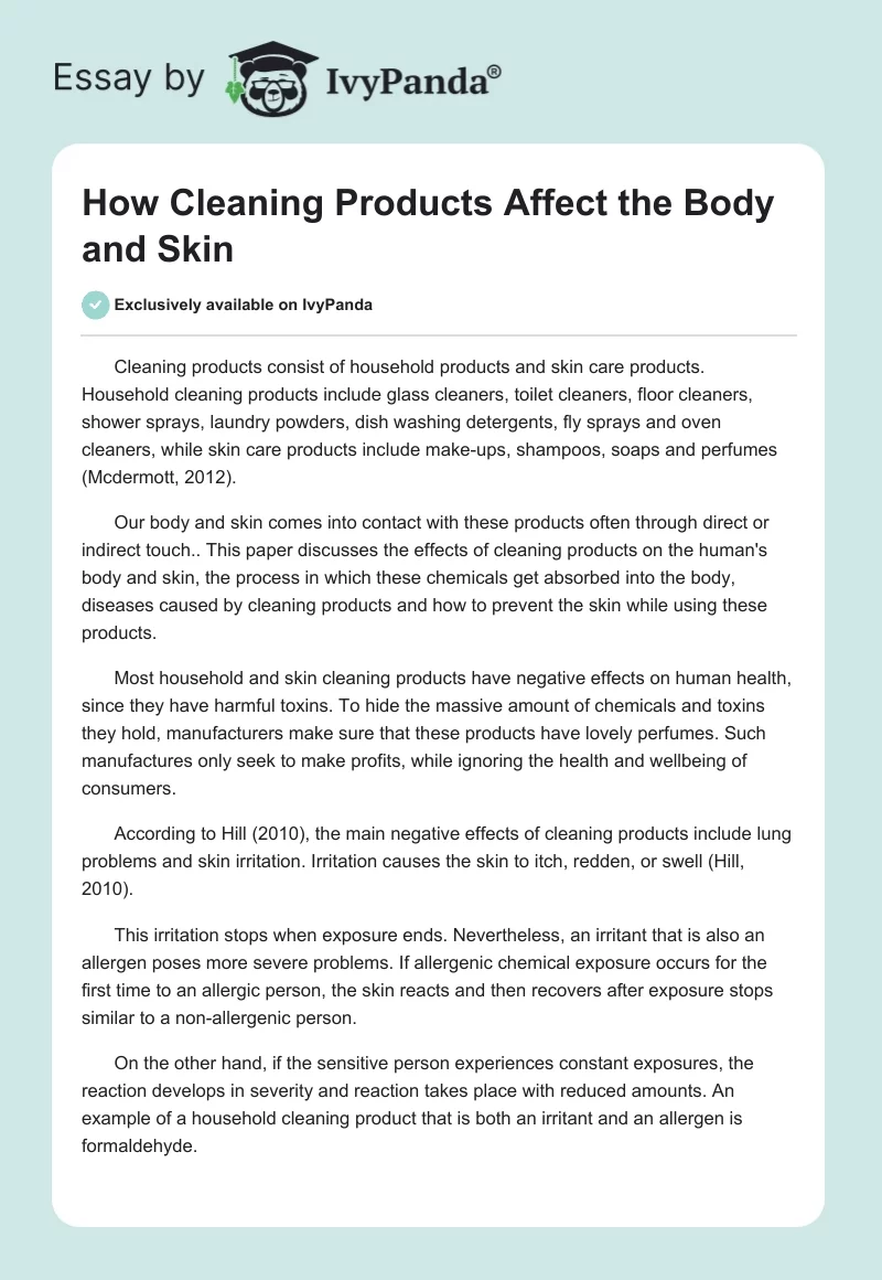How Cleaning Products Affect the Body and Skin. Page 1