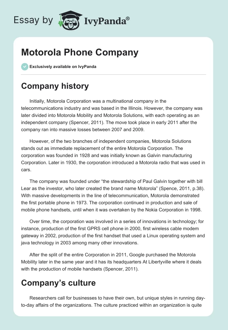 Motorola Phone Company. Page 1