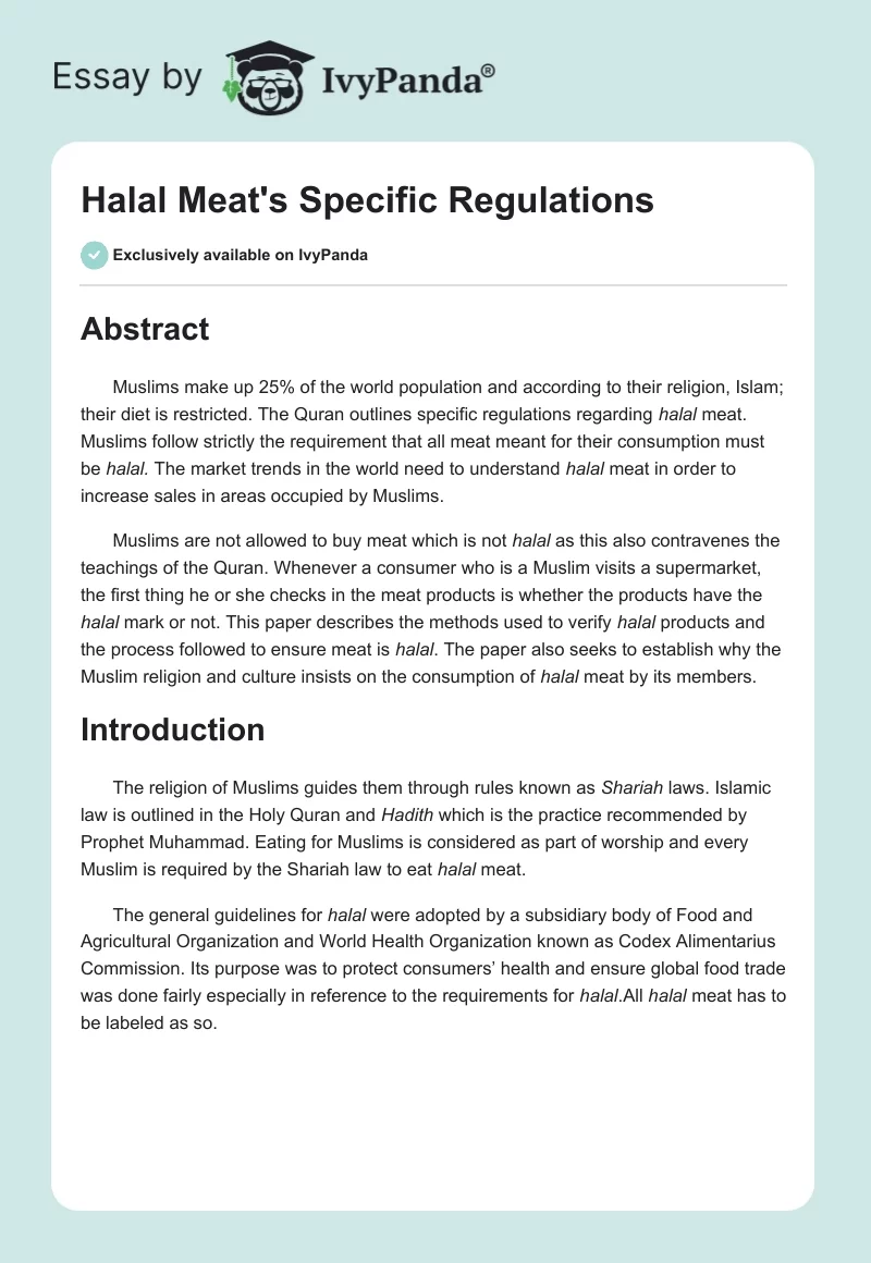 Halal Meat's Specific Regulations. Page 1
