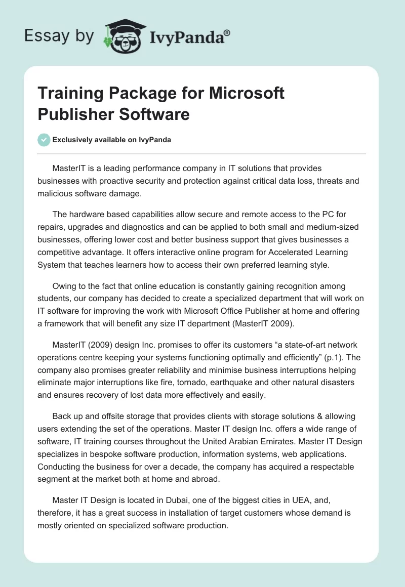 Training Package for Microsoft Publisher Software. Page 1