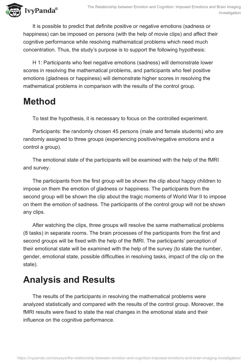 The Relationship Between Emotion and Cognition: Imposed Emotions and Brain Imaging Investigation. Page 2