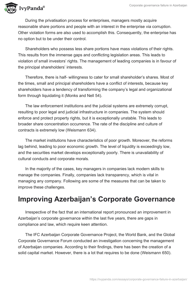 Corporate governance failure in Azerbaijan. Page 2