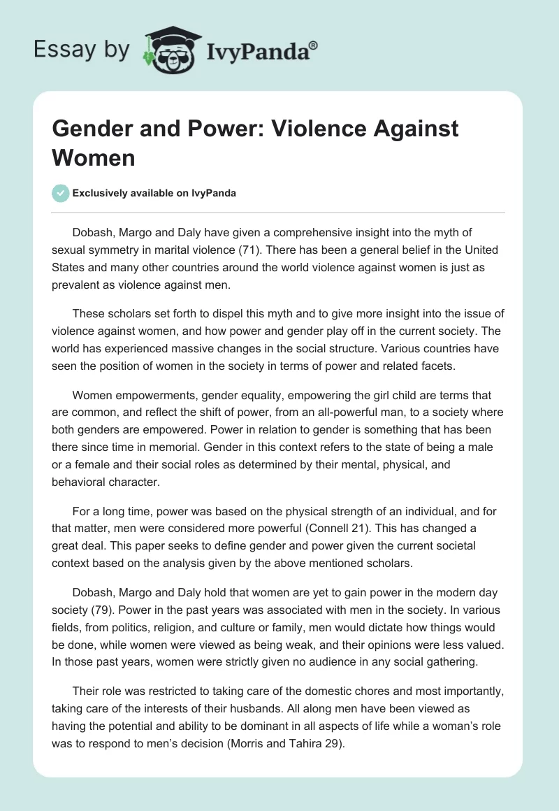 Gender and Power: Violence Against Women. Page 1