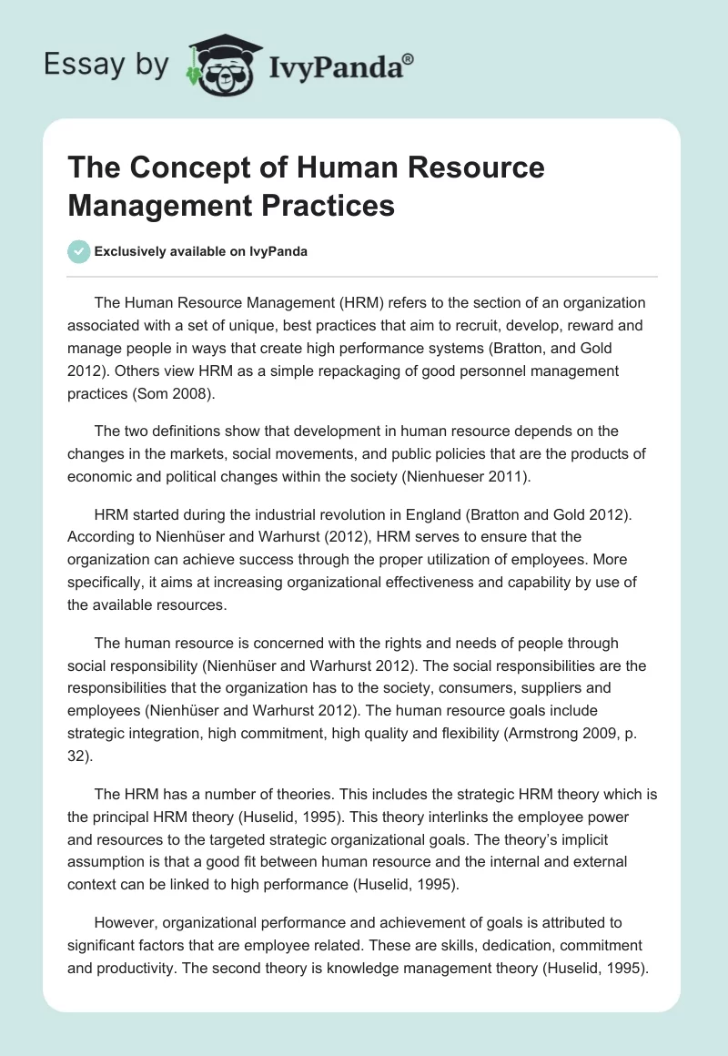 The Concept of Human Resource Management Practices. Page 1